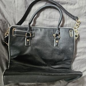 Chic Black Shoulder Bag with Gold Accents